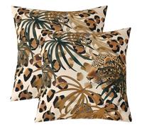Homemissing Leopard Reversible Throw Pillow Covers 45x45cm Leaves Pillow Covers Home Decor Botanical Square Cushion Covers Set of 2 Nature Theme Throw Pillowcases for Sofa Couch Chair Dark Brown