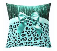 Homemissing Leopard Throw Pillow Covers 1 Pcs Teal Bow Cushion Case Cool Tone Animal Pattern Decor Pillowcase Glitter Leopard Spots Indoor Outdoor Super Soft 50x50cm