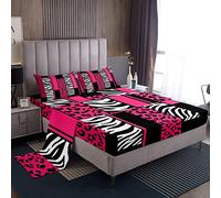 Homemissing Leopard Zebra Sheet Set Kids Cheetah Pink White Black Sheets with Deep Pocket Fitted Sheet for Boys Animal Print Bed Sheets Set Breathable Safari Decor Single