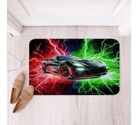 Homemissing Lightning Racing Car Bathroom Rugs Microfiber 16x24Inch Extreme Sports Floor Doormats Non-Slip Red Green Cool Car Bathroom Accessories For Kids Boys Teens Bath Mats Soft Door Mat