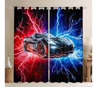 Homemissing Lightning Racing Car Curtains for Bedroom Living Room Extreme Sports 30%-50% Blackout Darkening Drapes Red Blue Cool Car Window Treatments, 2 Panels W46*L54 For Kids Boys Teens Room Decor