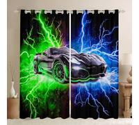 Homemissing Lightning Racing Car Curtains for Room Decor Extreme Sports 30%-50% Blackout Drapes Blue Green Cool Car Room Darkening Curtain For Kids Boys Teens Window Treatments, 2 Panels W66*L72