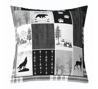 Homemissing Lodge Throw Pillow Covers 1 Pcs Buffalo Check Cabin Cushion Covers Rustic Bear Deer Pillow Case for Couch Sofa Farmhouse Country Cushion Case Gray Kids Boys Girls Bedroom Decor 55x55cm