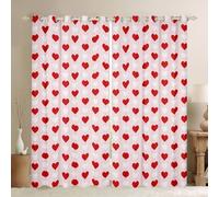 Homemissing Love Heart Blackout Curtains for Kids - Red White Darkening Drapes With Cute Pattern for Valentine's Day (2 Panels, W52*L90)