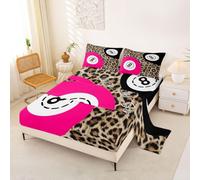 Homemissing Lucky 8 Ball Bed Sheets Sets Single Size Kids Boys Girls Cheetah Leopard Print Bedding Set Brown Black Hot Pink Bed Sheet Set with 16-Inch Deep Pockets Coquette 3Pcs with 1 Pillow Cases