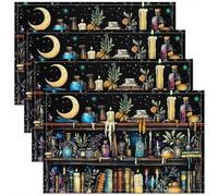 Homemissing Magic Bookshelf Placemats Set of 4 Witchcraft Table Mats for Party Kitchen Dining Decoration Vintage Library Bookshelf Place Mat for Table Holiday Decor Indoor Outdoor 45X30cm Non-Slip