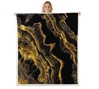 Homemissing Marble Sherpa Blanket Plush Fuzzy Black Gold Fleece Throw Blanket for Kids Boys Girls Teens Abstract Room Decor Modern Marble Aesthetic Single 50x60Inch Soft Microfiber