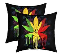 Homemissing Marijuana Decorative Throw Pillow Cover Soft Colorful Cannabis Leaves Square Cushion Case Set for Living Room Trippy Weed Botanical Pillow Cases Pillowcases 20"x20"