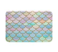 Homemissing Mermaid Bathroom Rugs Microfiber 16x24Inch Fish Scales Bath Mats Non-Slip Princess Themed Bathroom Accessories Floor Doormats Soft Door Mat