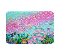 Homemissing Mermaid Bathroom Rugs Microfiber 20x32Inch Ocean Fish Scales Bath Mats Non-Slip Sea Animal Bathroom Accessories Rainbow Floor Doormats Underwater Theme Soft Door Mat