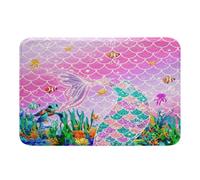 Homemissing Mermaid Bathroom Rugs Ocean Fish Scales Bath Mats Microfiber Sea Animal Bathroom Accessories Underwater Theme Floor Doormats Non-Slip 20x32Inch Rainbow Soft