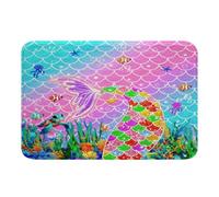Homemissing Mermaid Bathroom Rugs Ocean Fish Scales Bath Mats Rainbow Bathroom Accessories Sea Animal Floor Doormats 20x32Inch Underwater Theme Soft Microfiber
