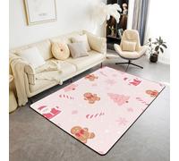 Homemissing Merry Christmas Area Rug 150x200cm Polyester Christmas Tree Living Room Rugs for Bedroom Santa Claus Decor Carpet Gingerbread Man Indoor Floor Mat Snowflake Soft Non-slip