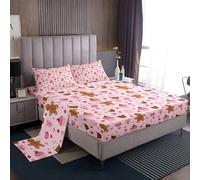 Homemissing Merry Christmas Bed Sheets Sets Double Size Kids Boys Girls Gingerbread Man Bedding Set Candy Cake Bed Sheet Set with 16-Inch Deep Pockets 4Pcs with 2 Pillow Cases