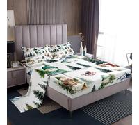 Homemissing Merry Christmas Bedding King Size Kids Cute Snowman Bed Sheets Set for Boys Girls Teens Snowflake 4 Pieces Sheet with 16 Inch Deep Pockets Breathable Soft Microfiber Xmas Tree Decor