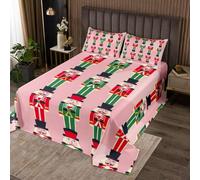 Homemissing Merry Christmas Bedspread 3 Pieces King Size Christmas Nutcracker Coverlet Set Soft Cozy Xmas Deer Elk Decor Lightweight Quilted Coverlet for All Season With 2 Pillowcases