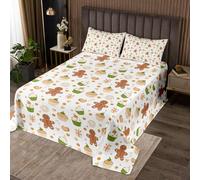 Homemissing Merry Christmas Bedspread Double Size Gingerbread Man Coverlet Set Candy Cake Quilted Coverlet for All Season With 2 Pillowcases Microfiber Lightweight