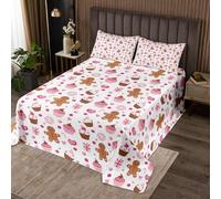 Homemissing Merry Christmas Bedspread Quilts Gingerbread Man Coverlet Set Double Size for Kids Boys Girls Candy Cake Quilted Coverlet for All Season With 2 Pillowcases Microfiber