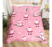 Homemissing Merry Christmas Comforter Cover Single Size Cartoon Santa Claus Bedding Set for Boys Girls Children Xmas Snowman Snowflake Happy New Year Duvet Cover Room Decor Soft 2Pcs