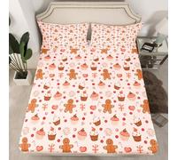 Homemissing Merry Christmas Fitted Sheet King Size for Kids Boys Girls Gingerbread Man Bed Sheets Set 16" Deep Pocket Soft Breathable Microfiber Candy Cake Bedding with 2 Pillowcases