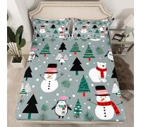 Homemissing Merry Christmas Fitted Sheet Single Size for Kids Boys Girls Xmas Tree and Snowman Bed Sheets Set 16" Deep Pocket Soft Microfiber Kawaii Animals Bedding with 1 Pillowcase Room Decor