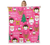 Homemissing Merry Christmas Fleece Throw Blanket Baby 30x40Inch Kids Pink Christmas Sherpa Blanket Plush Fuzzy for Boys Girls Teens Cute Penguin Snowman Deer Warm Cozy Soft Microfiber Room Decor