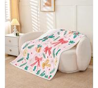 Homemissing Merry Christmas Sherpa Throw Blanket for Couch Cute Bow Super Soft Cozy Fleece Pink Xmas Deer Elk Decor Blanket for Winter, Plush Throw Queen 90x90Inch All Season