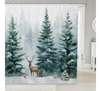 Homemissing Merry Christmas Shower Curtain for Bathroom Decor Kids 150x180cm Xmas Tree Deer Cardinal Bath Curtain for Boys Girls Teens Winter Snow Woodland Bathroom Accessories