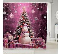 Homemissing Merry Christmas Snowman Shower Curtain 150x180cm Snowflake Bathroom Shower Curtain Set for Kids Teens Adults Merry Christmas Tree Bath Curtain Snowflake Purple Pink Kids