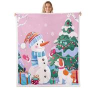Homemissing Merry Christmas Throw Blanket Kawaii Dog Soft Fleece Sherpa Cozy Fuzzy Plush Warm Funny Snowman Fuzzy Plush Throw Xmas Theme Single 50x60Inch for Bed Couch Living Room