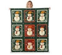 Homemissing Merry Christmas Throw Blanket Kawaii Snowman Soft Fleece Sherpa Cozy Fuzzy Plush Warm Snowflake Fuzzy Plush Throw Xmas Theme Queen 90x90Inch for Bed Couch Living Room