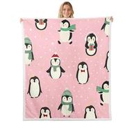 Homemissing Merry Christmas Warm Cozy Baby 30x40Inch Pink Christmas Penguin Fleece Throw Blanket for Kids Snowflake Sherpa Blanket Plush Fuzzy Women Men Teens Ultra Soft Decor Cartoon Lightweight