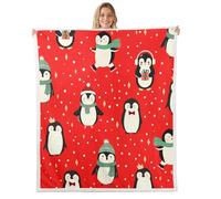 Homemissing Merry Christmas Warm Cozy Baby 30x40Inch Red Christmas Penguin Fleece Throw Blanket for Kids Snowflake Sherpa Blanket Plush Fuzzy Women Men Teens Ultra Soft Decor Cartoon Lightweight