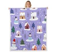 Homemissing Merry Christmas Warm Cozy Kids Cute Snowman Fleece Throw Blanket Double 60x79Inch Santa Claus Sherpa Blanket Plush Fuzzy for Women Men Room Decor Breathable Soft Lightweight Xmas Tree
