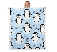 Homemissing Merry Christmas Warm Cozy Kids Xmas Penguin Fleece Throw Blanket Single 50x60Inch Christmas Animals Sherpa Blanket Plush Fuzzy for Women Men Breathable Soft Lightweight Snowflake