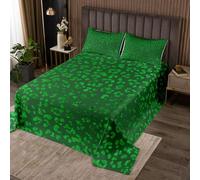 Homemissing Metallic Leopard Bedspread Double Size Emerald Green Spots Coverlet Set Foil Print Design Quilted Coverlet for All Season With 2 Pillowcases Animal Spot Pattern Microfiber Lightweight