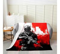 Homemissing Military Soldier Flannel Fleece Throw Blanket Single 50x60Inch Kids Military Enthusiasts Fuzzy Blanket for Sofa Couch Teens Black Red White All Season Bed Bedroom Decor