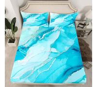 Homemissing Modern Marble Aesthetic Bed Sheet Set Double Size Blue Marble Fitted Sheet Retro Watercolor Artwork Design Bedding Set Abstract Marble Texture Printed Bed Cover Room Decor Marbling Bed Set