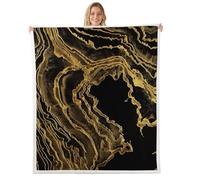 Homemissing Modern Marble Aesthetic Sherpa Blanket Plush Fuzzy Black Gold Fleece Throw Blanket for Kids Boys Girls Teens Abstract Room Decor Marble Queen 90x90Inch Soft Microfiber