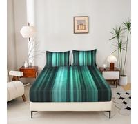 Homemissing Modern Striped Fitted Sheet King Size for Kids Boys Girls Geometric Bed Sheets Set 16" Deep Pocket Soft Breathable Microfiber Black Teal Bedding with 2 Pillowcases Gradien Room Decor