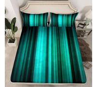 Homemissing Modern Striped Fitted Sheet Single Size for Kids Boys Girls Geometric Bed Sheets Set 16" Deep Pocket Soft Breathable Microfiber Black Teal Bedding with 1 Pillowcase Gradien Room Decor