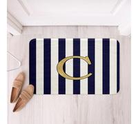 Homemissing Monogram Letter C Design Bathroom Rugs Microfiber 16x24Inch Navy Blue Striped Bath Mats Non-Slip Gold Foil Initial Personalized Floor Doormats Classic Preppy Theme Soft Door Mat