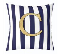Homemissing Monogram Letter C Design Throw Pillow Covers 1 Pcs Navy Blue Striped Cushion Case Gold Foil Initial Decor Pillowcase Personalized Indoor Outdoor Classic Preppy Theme Super Soft 55x55cm