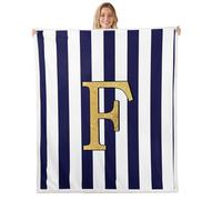 Homemissing Monogram Letter F Design Sherpa Throw Blanket for Couch Navy Blue Striped Super Soft Cozy Fleece Gold Foil Initial Blanket Plush Throw Personalized Single 50x60Inch Classic Preppy
