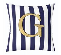Homemissing Monogram Letter G Design Throw Pillow Covers 1 Pcs Navy Blue Striped Cushion Case Gold Foil Initial Decor Pillowcase Personalized Indoor Outdoor Classic Preppy Theme Super Soft 55x55cm