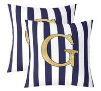 Homemissing Monogram Letter G Design Throw Pillow Covers Set of 2 Navy Blue Striped Cushion Case Gold Foil Initial Decor Pillowcase Personalized Indoor Outdoor Classic Preppy Theme Super Soft 40x40cm