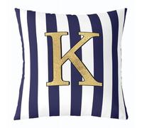 Homemissing Monogram Letter K Design Throw Pillow Covers 1 Pcs Navy Blue Striped Cushion Case Gold Foil Initial Decor Pillowcase Personalized Indoor Outdoor Classic Preppy Theme Super Soft 60x60cm