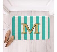 Homemissing Monogram Letter M Design Bathroom Rugs Microfiber 16x24Inch Turquoise Striped Bath Mats Non-Slip Gold Foil Initial Personalized Floor Doormats Vibrant Teal Decor Soft Door Mat