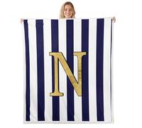 Homemissing Monogram Letter N Design Sherpa Throw Blanket for Couch Navy Blue Striped Super Soft Cozy Fleece Gold Foil Initial Blanket Plush Throw Personalized Single 50x60Inch Classic Preppy