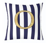 Homemissing Monogram Letter O Design Throw Pillow Covers 1 Pcs Navy Blue Striped Cushion Case Gold Foil Initial Decor Pillowcase Personalized Indoor Outdoor Classic Preppy Theme Super Soft 50x50cm